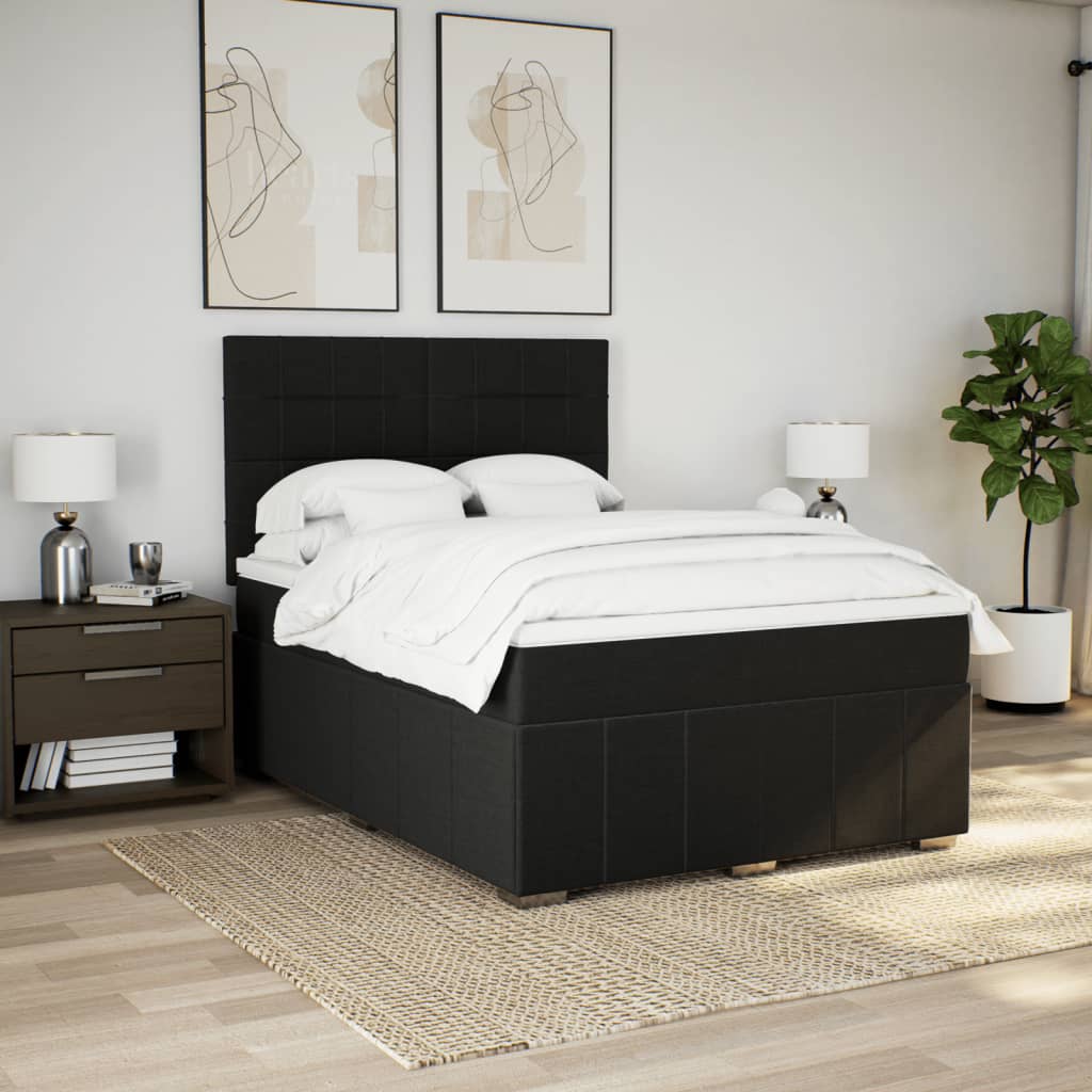 vidaXL Boxspring met matras stof zwart 140x200 cm afbeelding