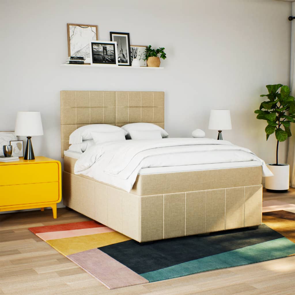 vidaXL Boxspring met matras stof crèmekleurig 140x200 cm afbeelding