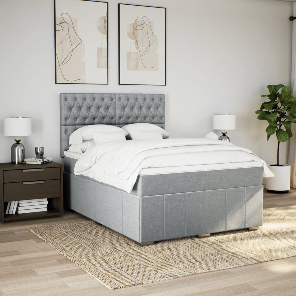 vidaXL Boxspring met matras stof lichtgrijs 140x200 cm afbeelding
