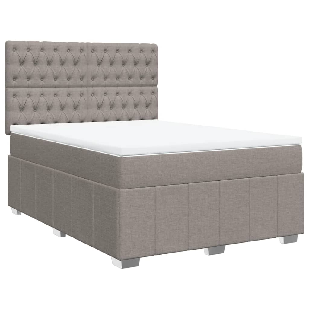 vidaXL Box spring postelja z vzmetnico taupe 140x200 cm blago