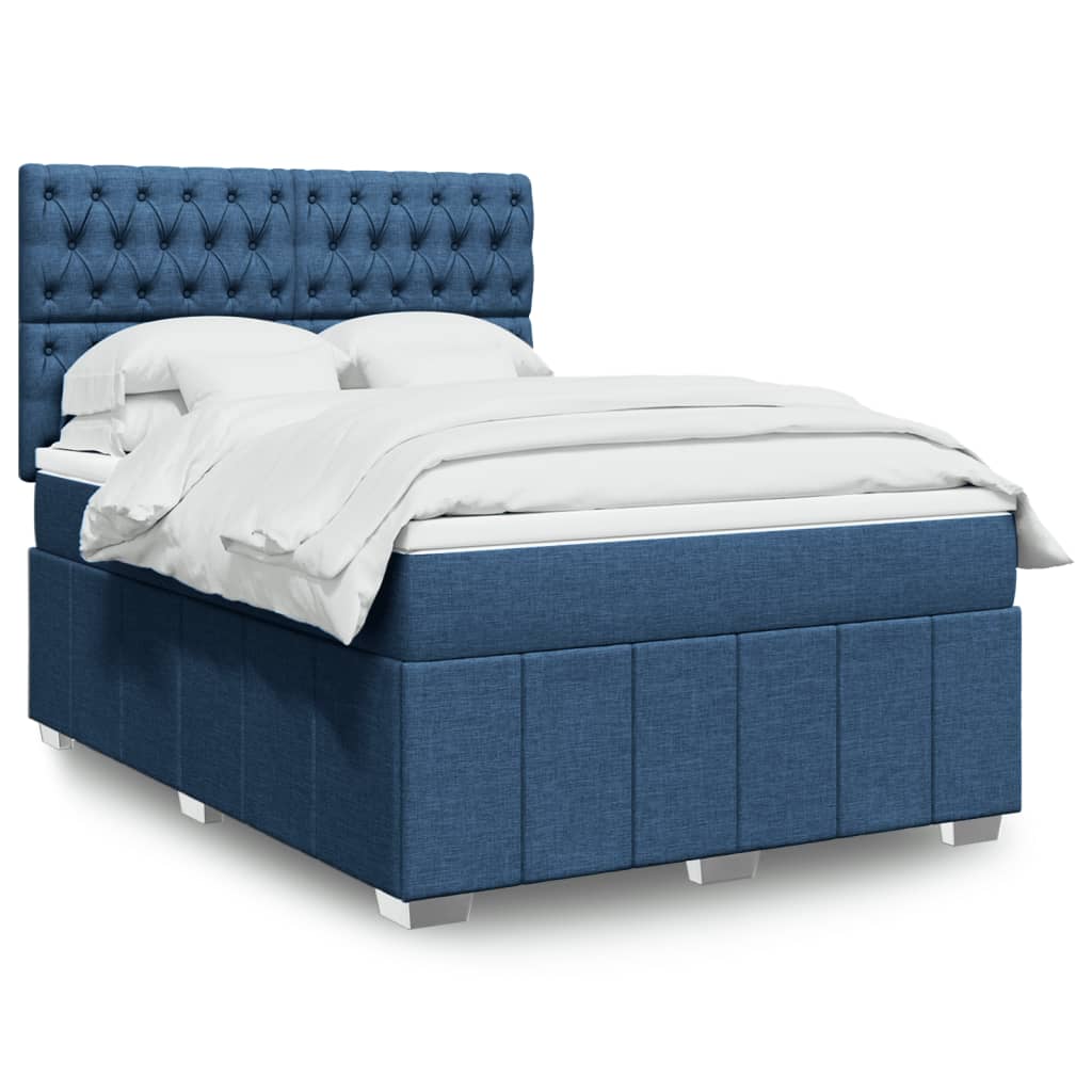 Boxspringbett mit Matratze Blau 140×200 cm Stoff