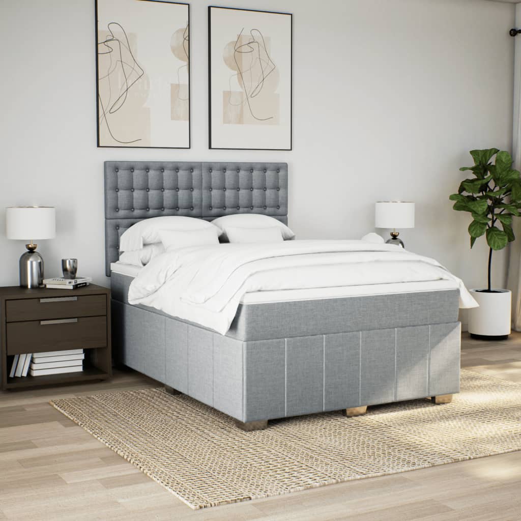 vidaXL Boxspring met matras stof lichtgrijs 140x200 cm afbeelding
