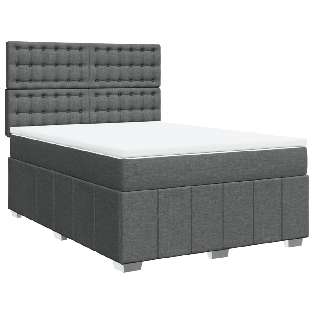 vidaXL Pat box spring cu saltea, gri închis, 140x200 cm, textil