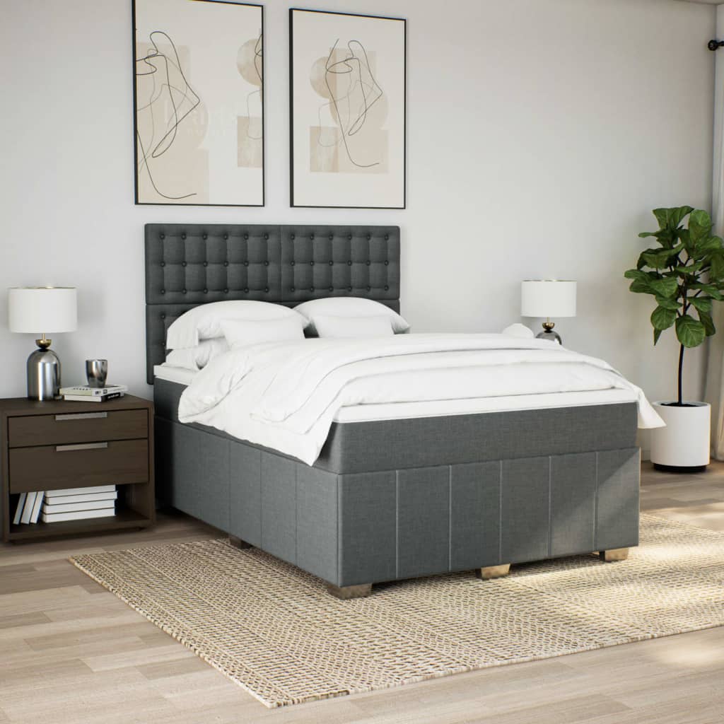 vidaXL Boxspring met matras stof donkergrijs 140x200 cm afbeelding