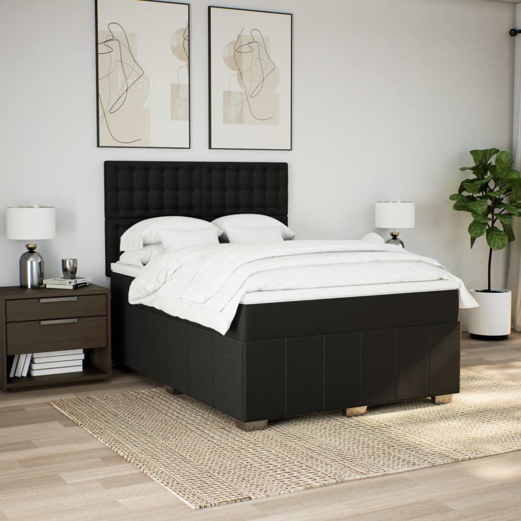 vidaXL Boxspring met matras stof zwart 140x200 cm, foto 2