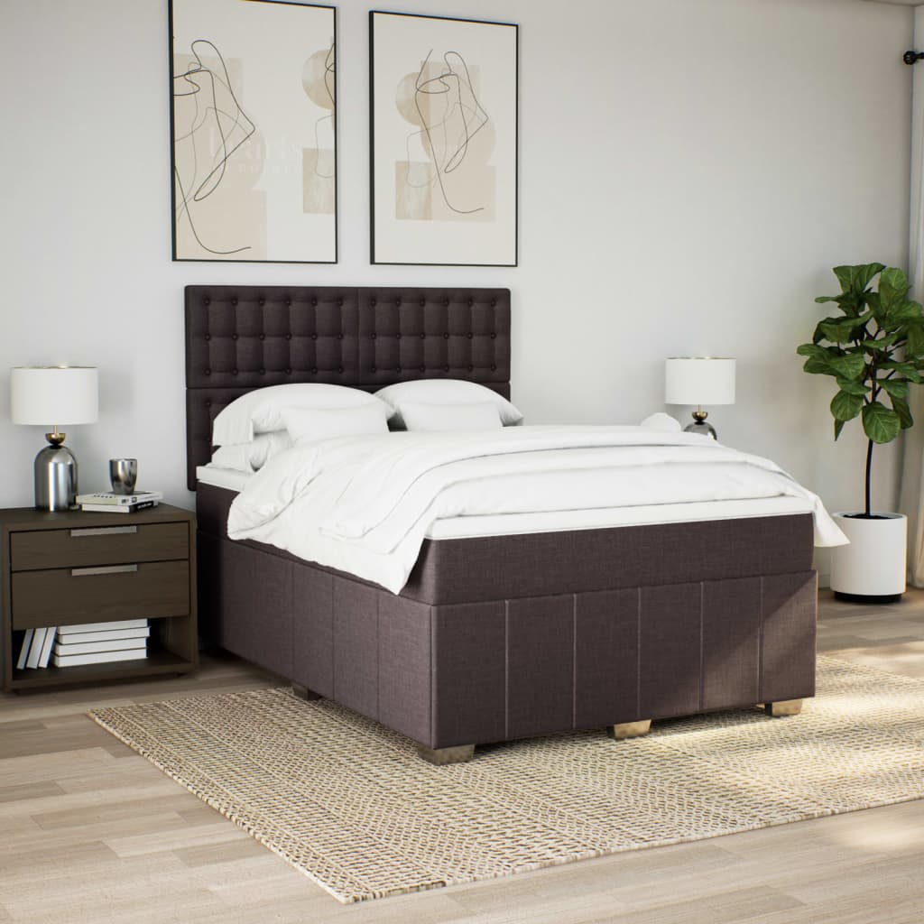 vidaXL Boxspring met matras stof donkerbruin 140x200 cm afbeelding