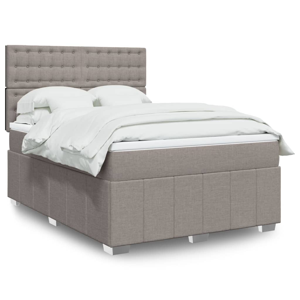 vidaXL Boxspringbett mit Matratze Taupe 140x200 cm Stoff