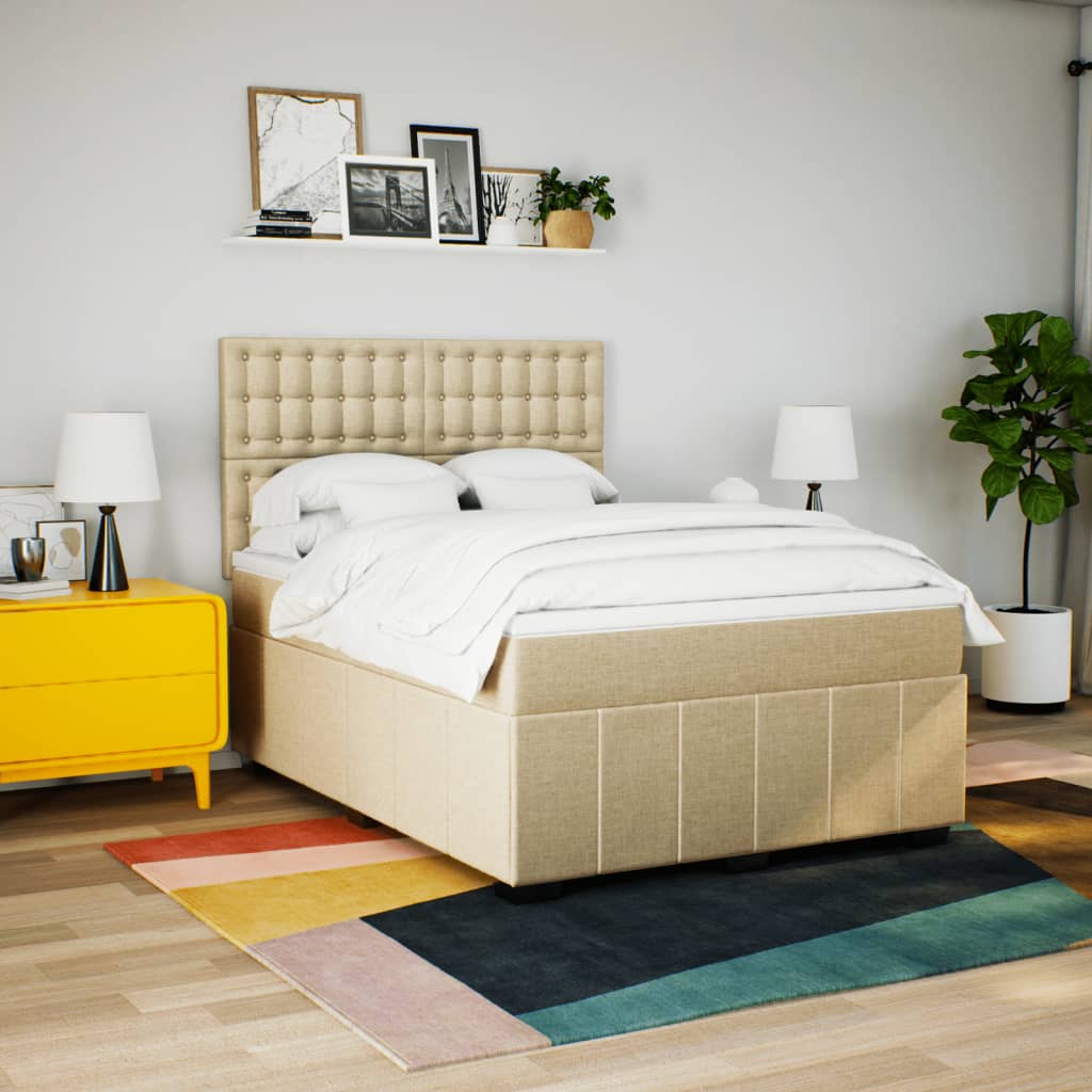 vidaXL Boxspring met matras stof crèmekleurig 140x200 cm afbeelding