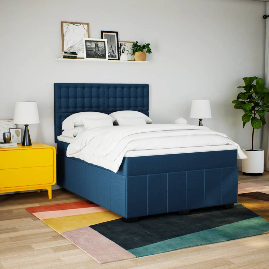 vidaXL Boxspring met matras stof blauw 140x200 cm afbeelding