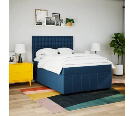 vidaXL Cama com molas/colch&atilde;o 140x200 cm tecido azul