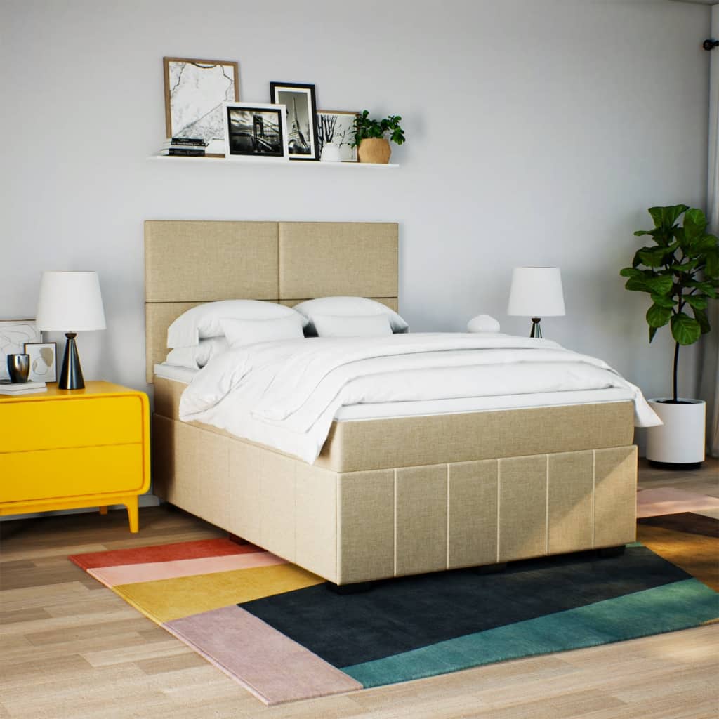 vidaXL Boxspring met matras stof crèmekleurig 160x200 cm afbeelding