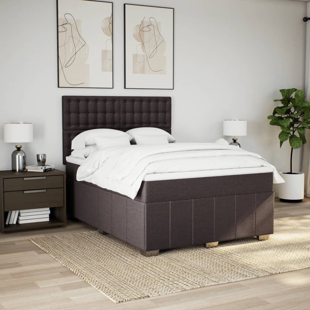 vidaXL Boxspring met matras stof donkerbruin 160x200 cm afbeelding
