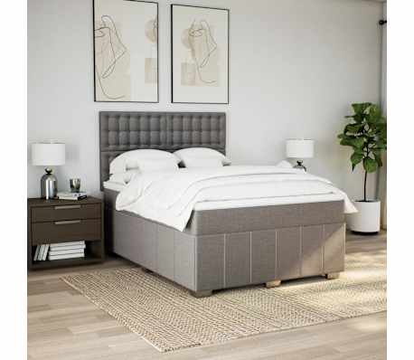 vidaXL Sommier &agrave; lattes de lit avec matelas Taupe 160x200 cm Tissu