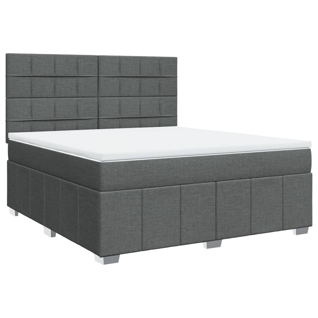 vidaXL Pat box spring cu saltea, gri închis, 180x200 cm, textil