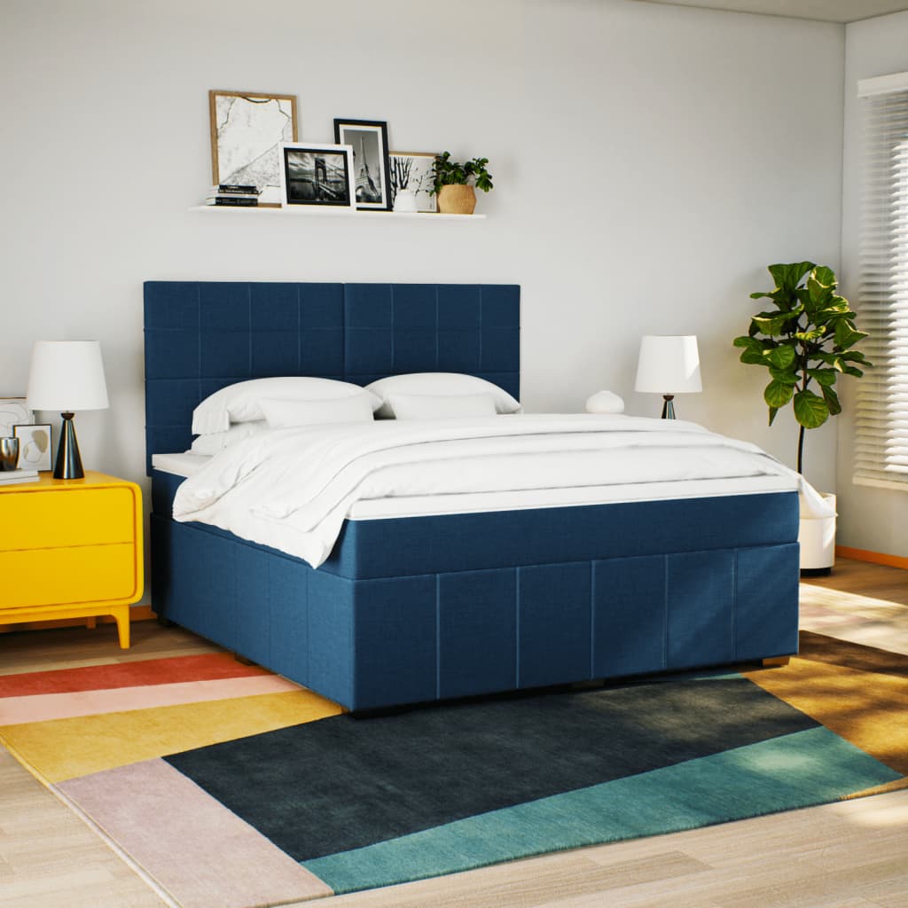vidaXL Boxspring met matras stof blauw 180x200 cm afbeelding