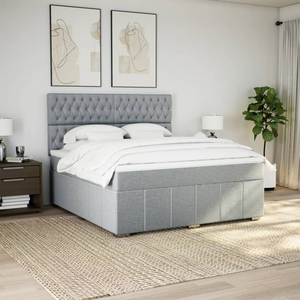 vidaXL Boxspring met matras stof lichtgrijs 180x200 cm grijs, foto 2