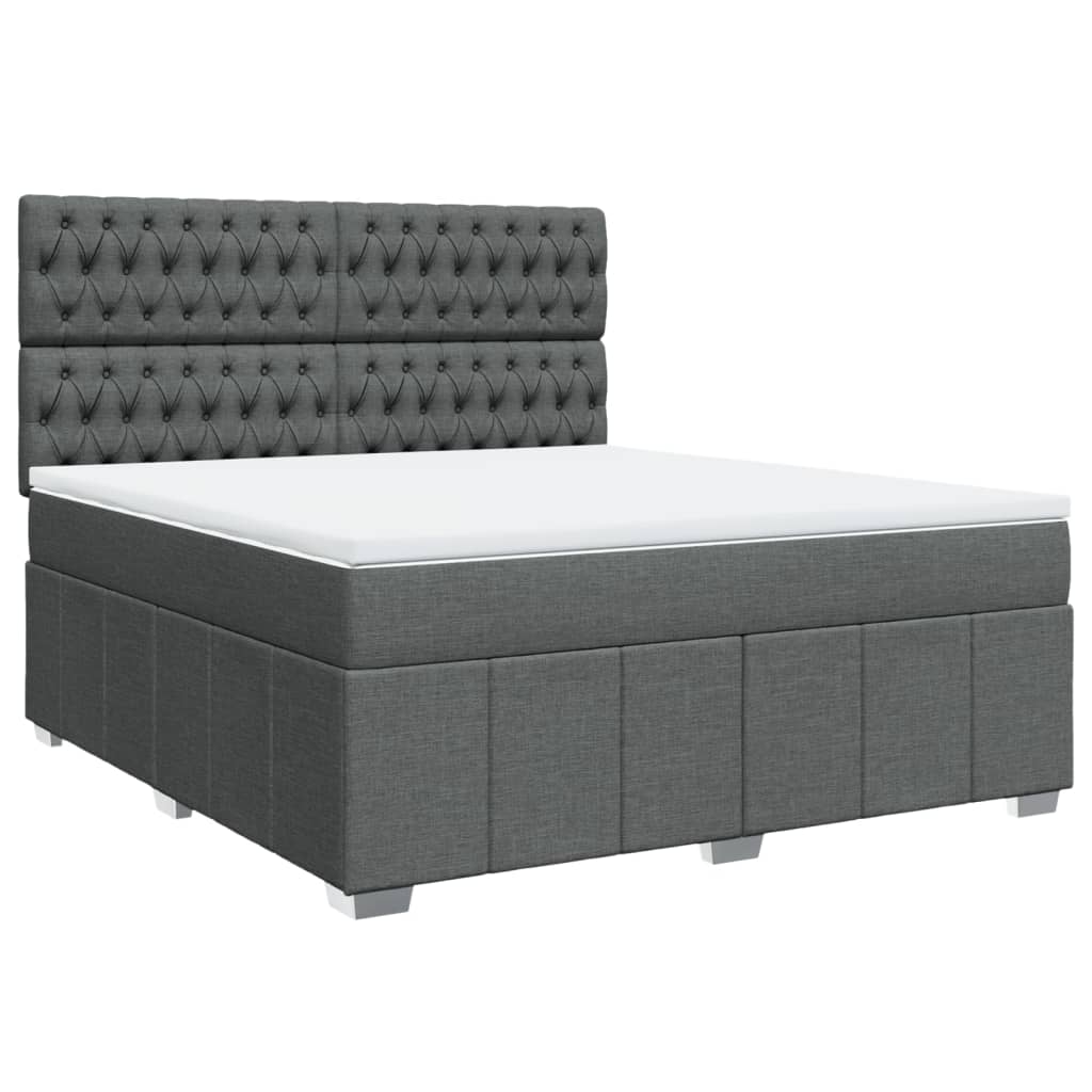 vidaXL Pat box spring cu saltea, gri închis, 180x200 cm, textil