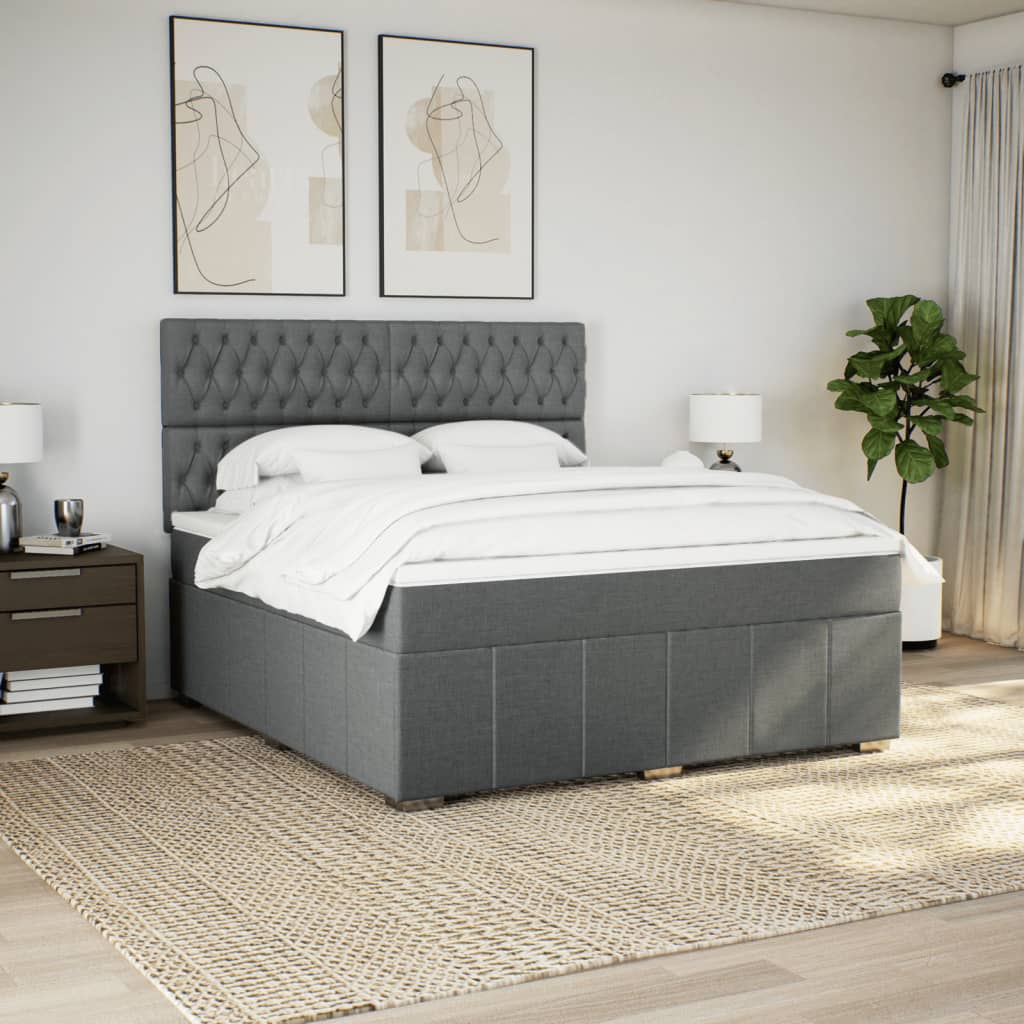 vidaXL Boxspring met matras stof donkergrijs 180x200 cm grijs, foto 2