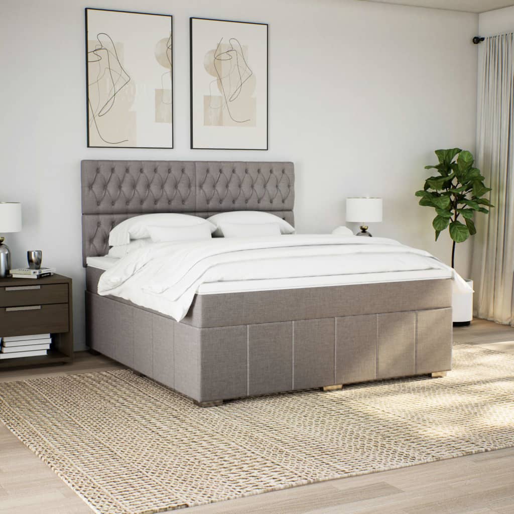 vidaXL Boxspring met matras stof taupe 180x200 cm afbeelding