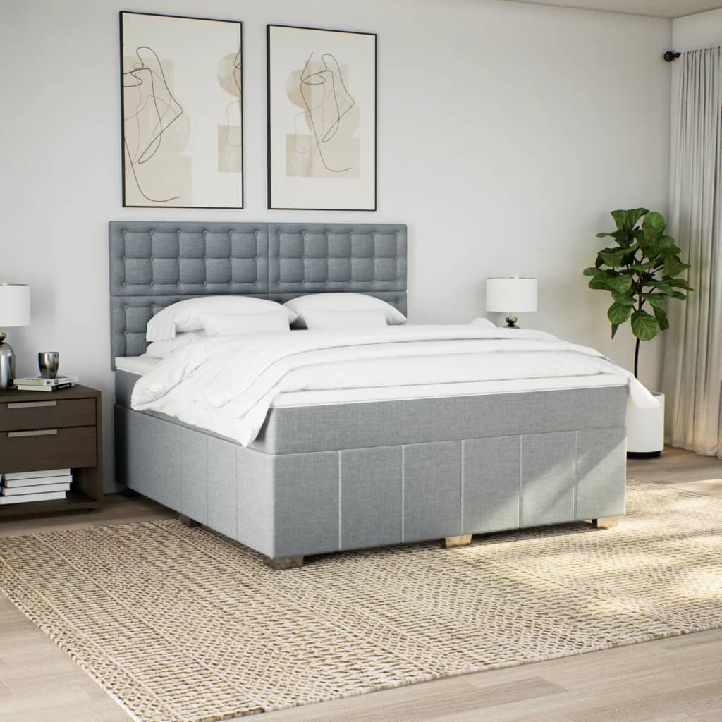 vidaXL Boxspring met matras stof lichtgrijs 180x200 cm afbeelding