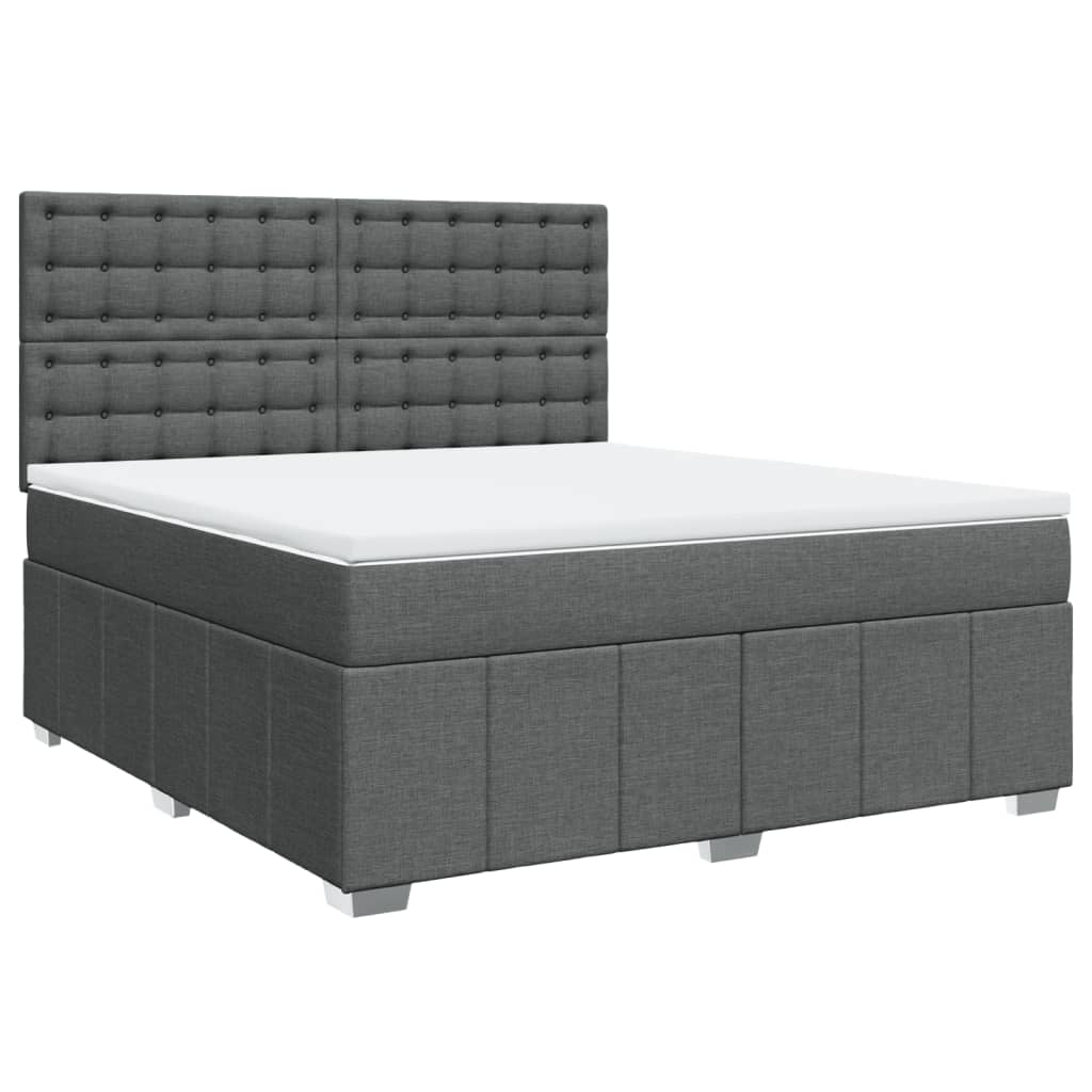 vidaXL Pat box spring cu saltea, gri închis, 180x200 cm, textil