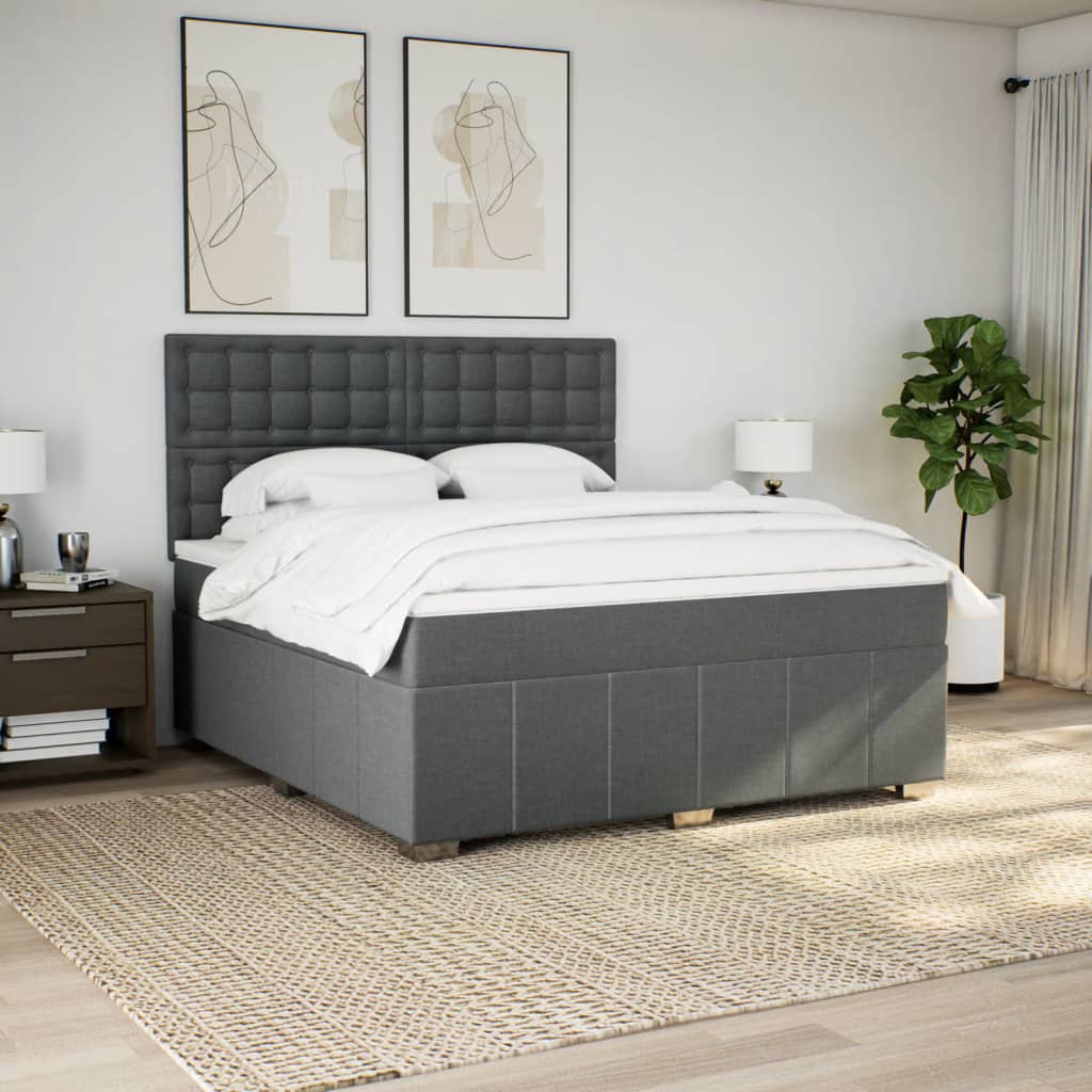 vidaXL Boxspring met matras stof donkergrijs 180x200 cm grijs, foto 2