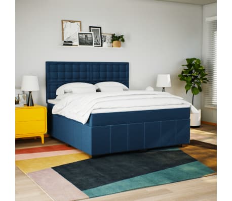 vidaXL Boxspringbett mit Matratze Blau 180x200 cm Stoff