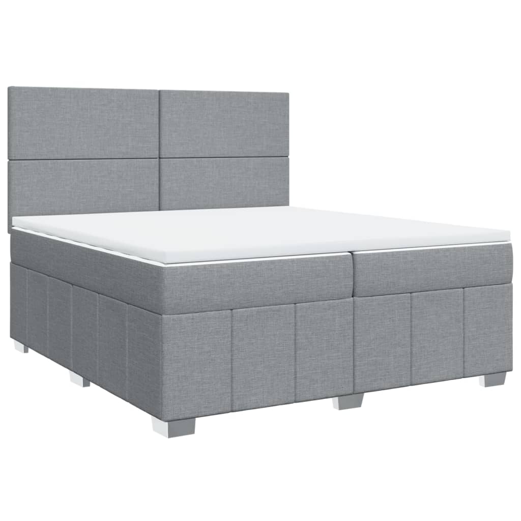 vidaXL Pat box spring cu saltea, gri deschis, 200x200 cm, textil