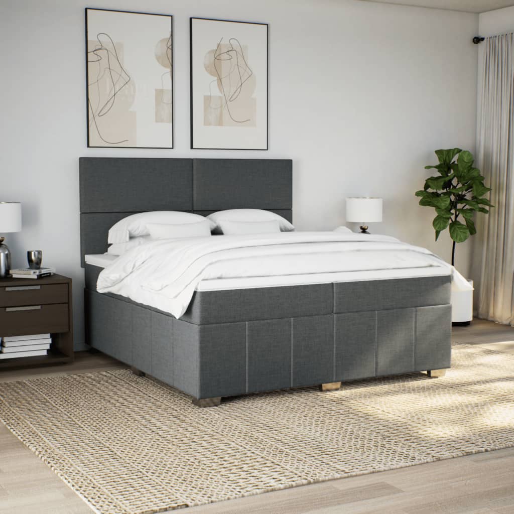 vidaXL Boxspring met matras stof donkergrijs 200x200 cm afbeelding