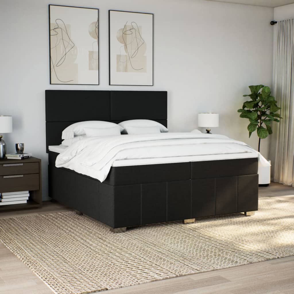 vidaXL Boxspring met matras stof zwart 200x200 cm, foto 2