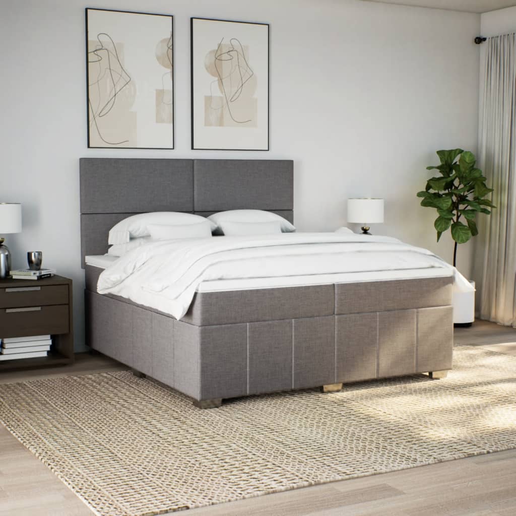 vidaXL Boxspring met matras stof taupe 200x200 cm afbeelding