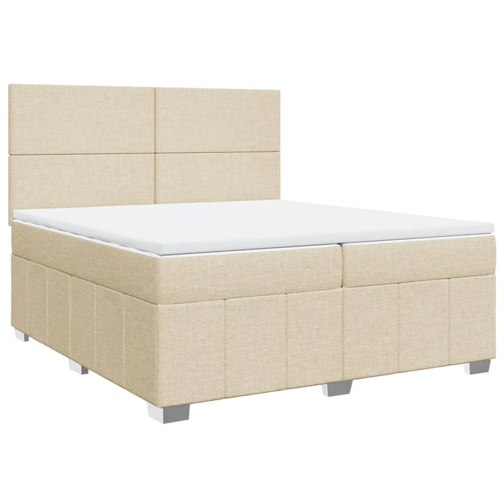 vidaXL Box spring postelja z vzmetnico krem 200x200 cm blago