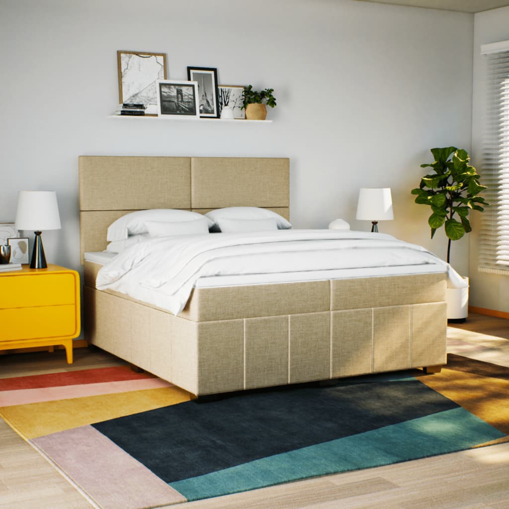vidaXL Boxspring met matras stof crèmekleurig 200x200 cm afbeelding