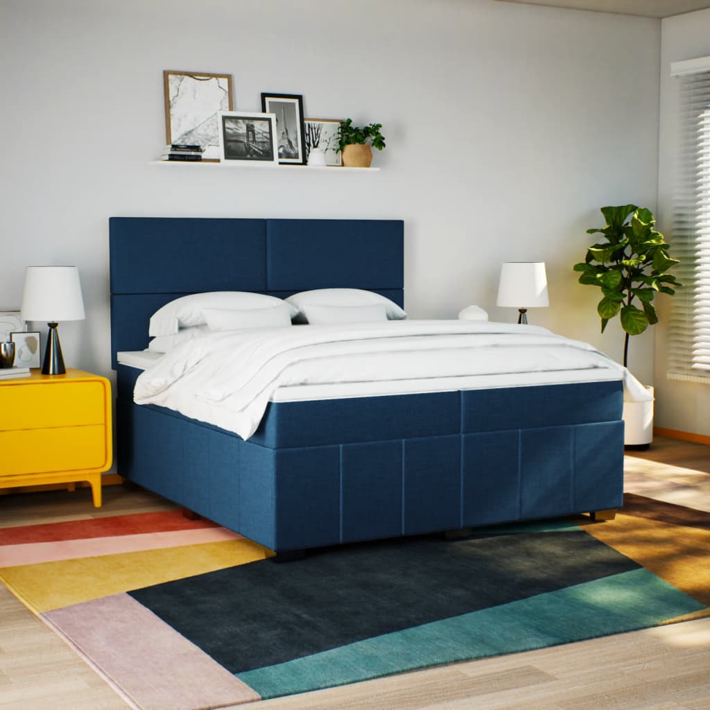vidaXL Boxspring met matras stof blauw 200x200 cm afbeelding