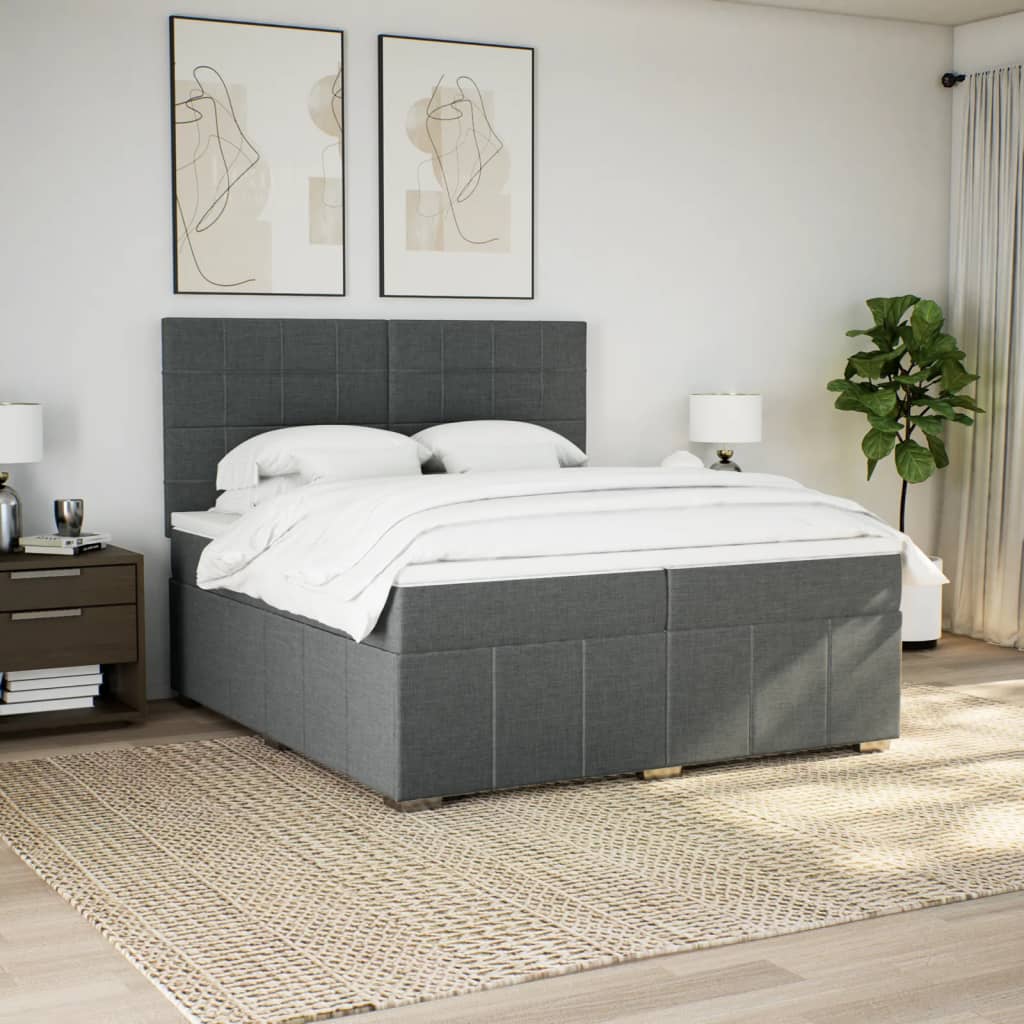 vidaXL Boxspring met matras stof donkergrijs 200x200 cm afbeelding