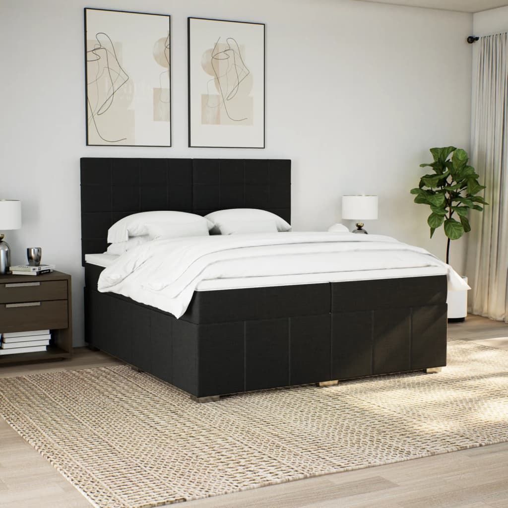 vidaXL Boxspring met matras stof zwart 200x200 cm, foto 2
