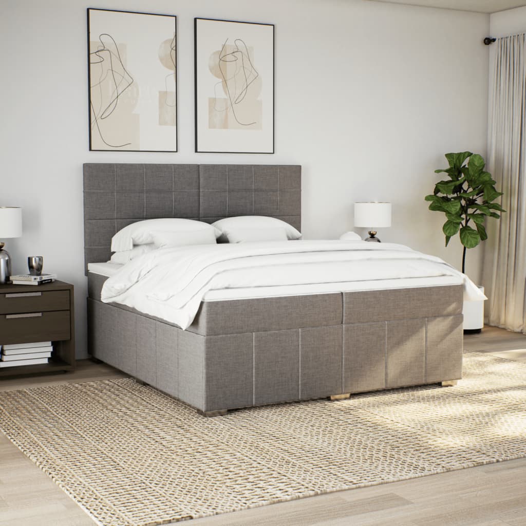 vidaXL Boxspring met matras stof taupe 200x200 cm afbeelding