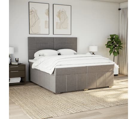 vidaXL Pat box spring cu saltea, gri taupe, 200x200 cm, textil