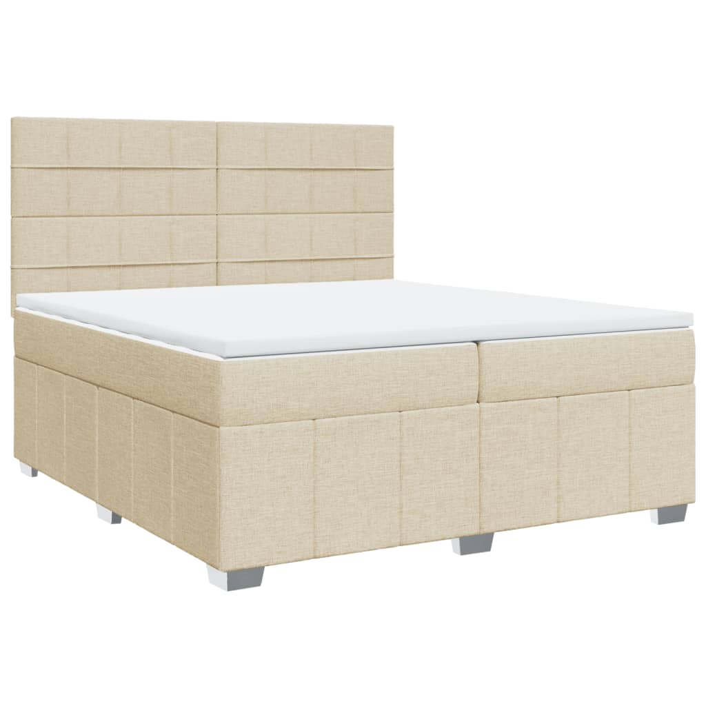 vidaXL Box spring postelja z vzmetnico krem 200x200 cm blago