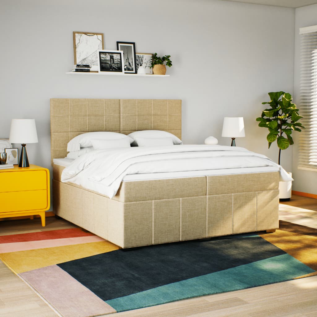 vidaXL Boxspring met matras stof crèmekleurig 200x200 cm afbeelding