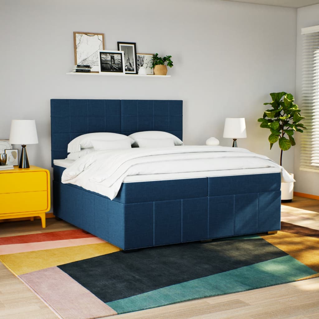 vidaXL Boxspring met matras stof blauw 200x200 cm afbeelding
