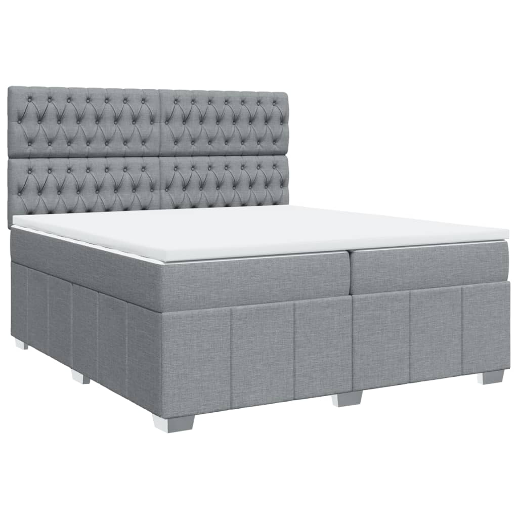 vidaXL Box spring postelja z vzmetnico svetlo siva 200x200 cm blago