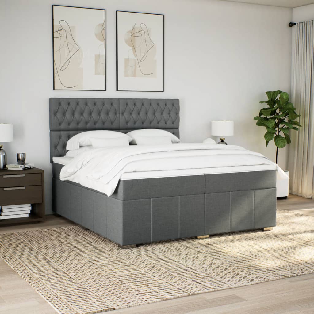 vidaXL Boxspring met matras stof donkergrijs 200x200 cm grijs, foto 2