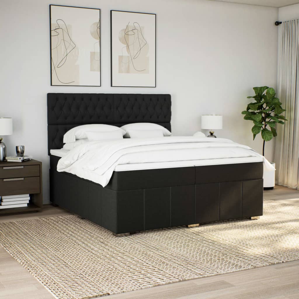 vidaXL Boxspring met matras stof zwart 200x200 cm afbeelding