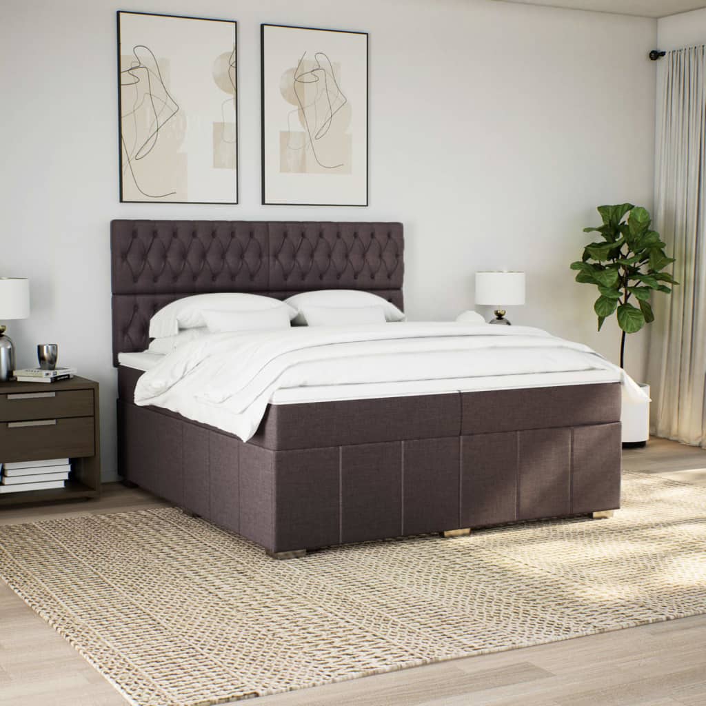 vidaXL Boxspring met matras stof donkerbruin 200x200 cm afbeelding