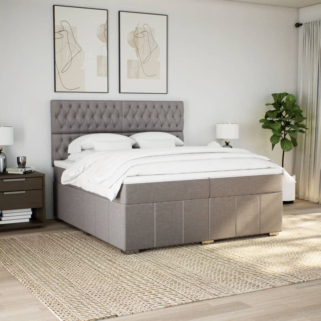 vidaXL Boxspring met matras stof taupe 200x200 cm afbeelding