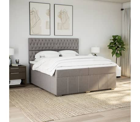 vidaXL Box spring postelja z vzmetnico taupe 200x200 cm blago