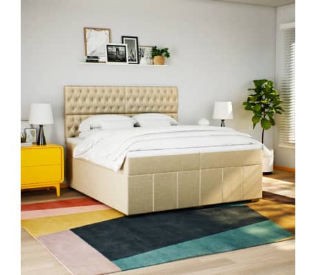 vidaXL Cama com molas/colch&atilde;o 200x200 cm tecido cor creme