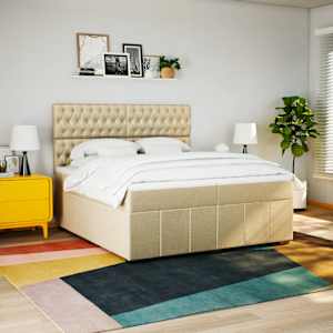 vidaXL Cama com molas/colch&atilde;o 200x200 cm tecido cor creme