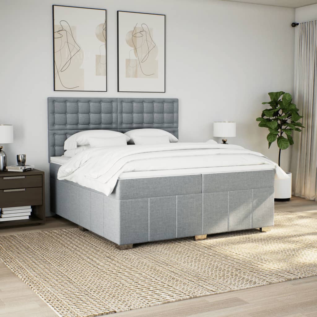 vidaXL Boxspring met matras stof lichtgrijs 200x200 cm afbeelding